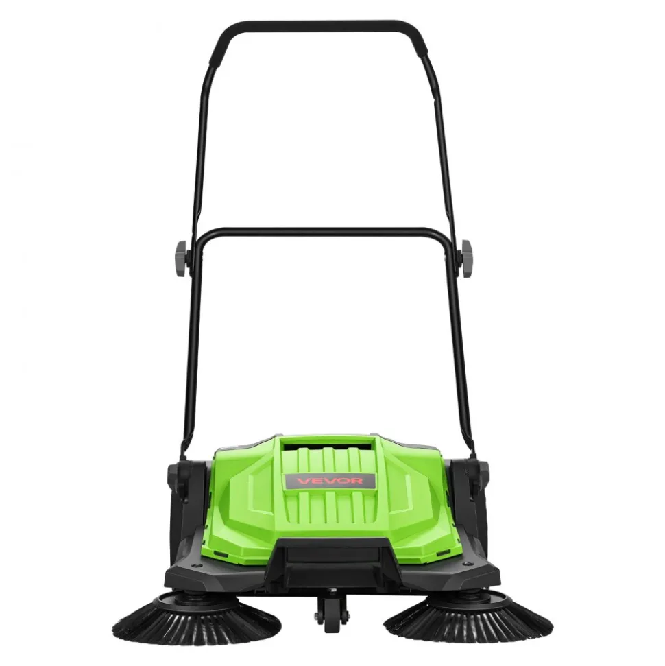 VEVOR Walk-Behind Hand Push Floor Sweeper, Manual Floor Sweeper Non-Electric with 25.6" Sweeping Width, 5 Gallons Waste Container & Adjustable Folding Handle for Yards Walkways Patios Garages - Green