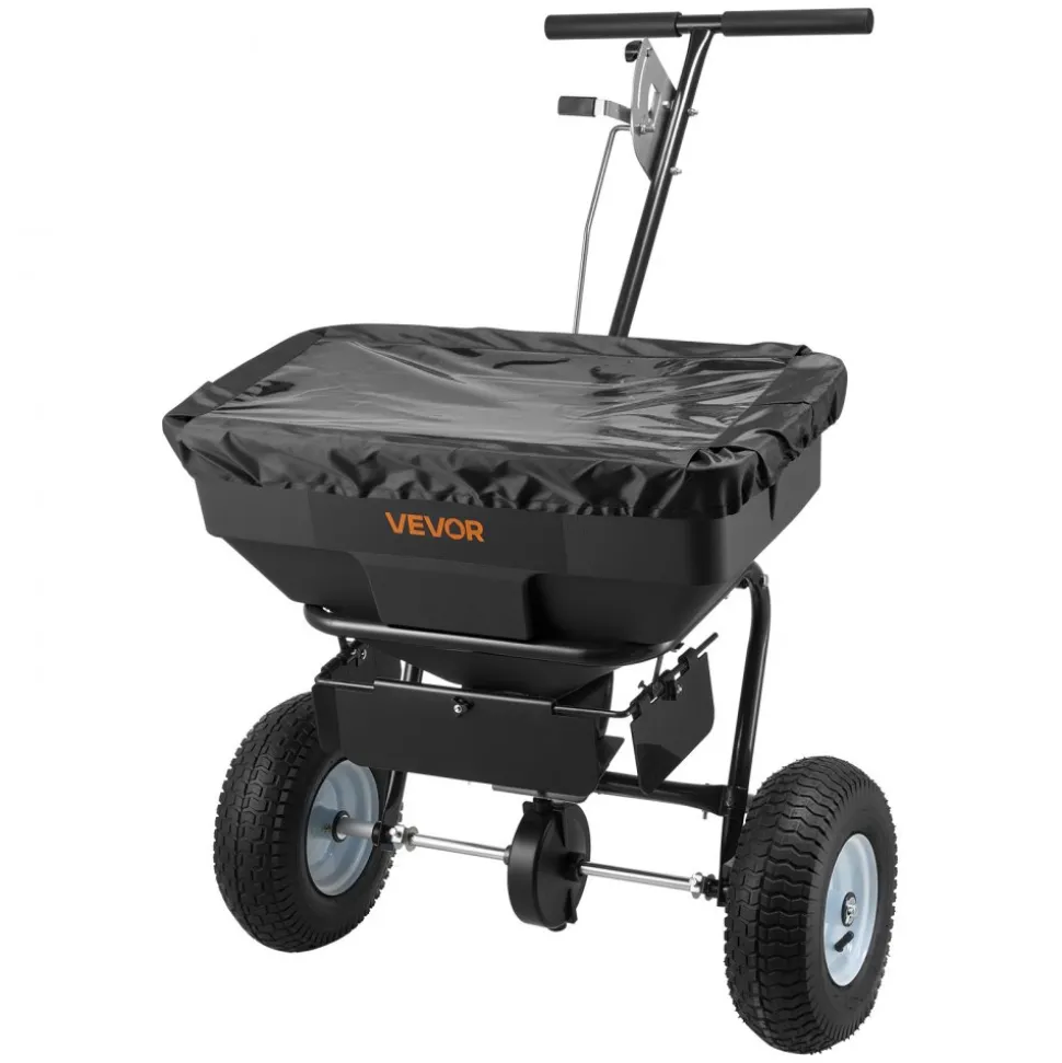 VEVOR Walk-Behind Spreader, 12ft Spreading Width, Push Broadcast Spreader with 13" All-Terrain Tires, Adjustable Flow Control, 130lbs Capacity Hopper, Lawn Spreaders for Fertilizer Seed Ice Melt
