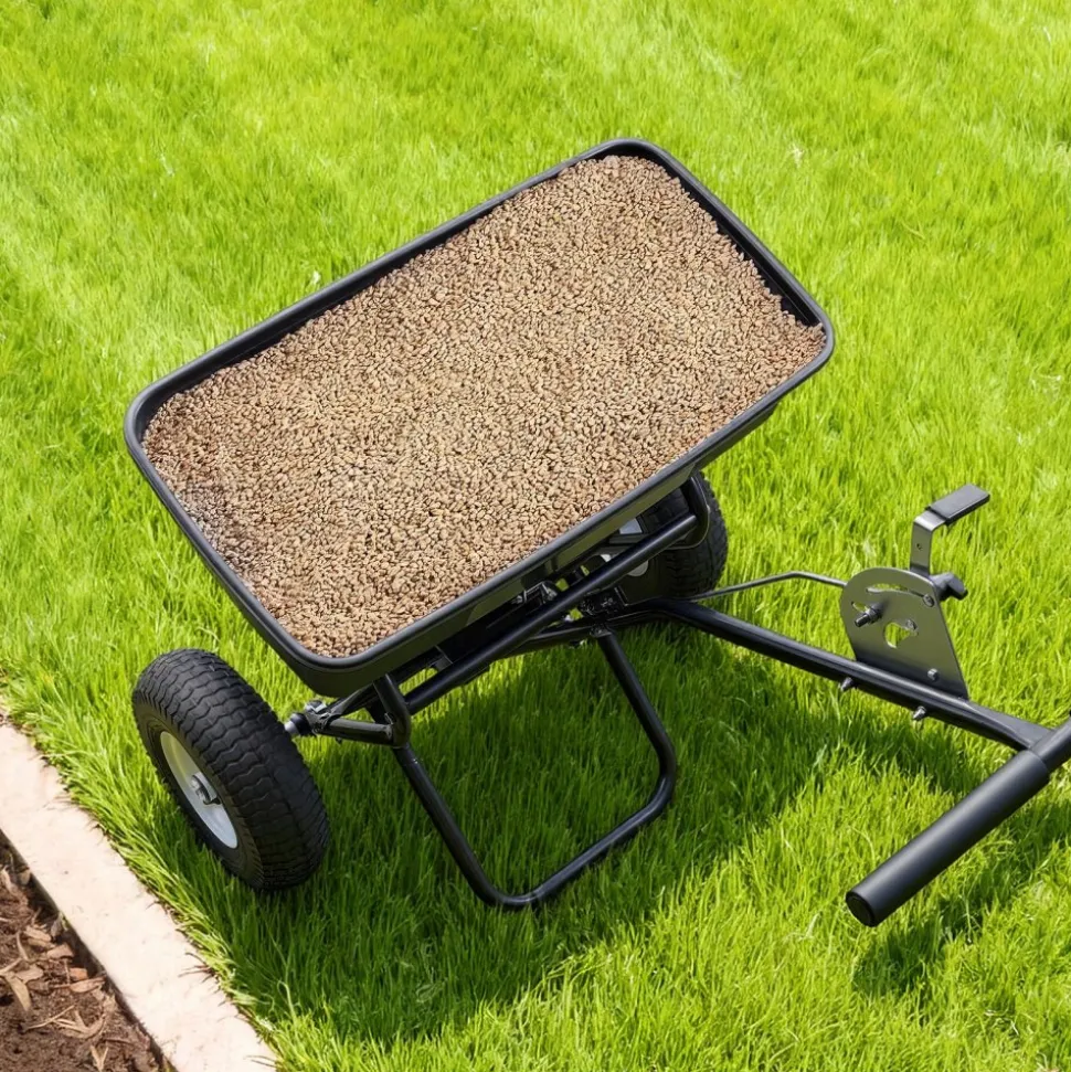 VEVOR Walk-Behind Spreader, 12ft Spreading Width, Push Broadcast Spreader with 13" All-Terrain Tires, Adjustable Flow Control, 130lbs Capacity Hopper, Lawn Spreaders for Fertilizer Seed Ice Melt