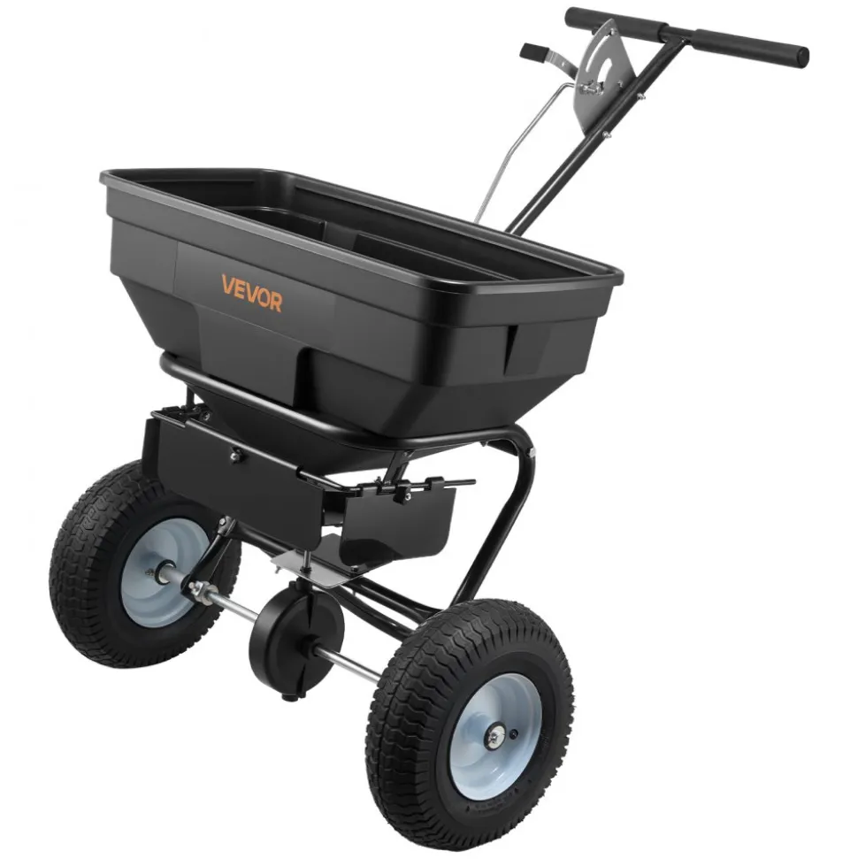 VEVOR Walk-Behind Spreader, 12ft Spreading Width, Push Broadcast Spreader with 13" All-Terrain Tires, Adjustable Flow Control, 130lbs Capacity Hopper, Lawn Spreaders for Fertilizer Seed Ice Melt