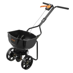 VEVOR Walk-Behind Spreader, 9.8ft Spreading Width, Push Broadcast Spreader with 10" All-Terrain Tires, Adjustable Flow Control, 15lbs Capacity Hopper, Lawn Spreaders for Fertilizer Seed Small Home Use