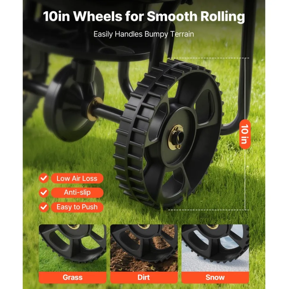 VEVOR Walk-Behind Spreader, 9.8ft Spreading Width, Push Broadcast Spreader with 10" All-Terrain Tires, Adjustable Flow Control, 15lbs Capacity Hopper, Lawn Spreaders for Fertilizer Seed Small Home Use