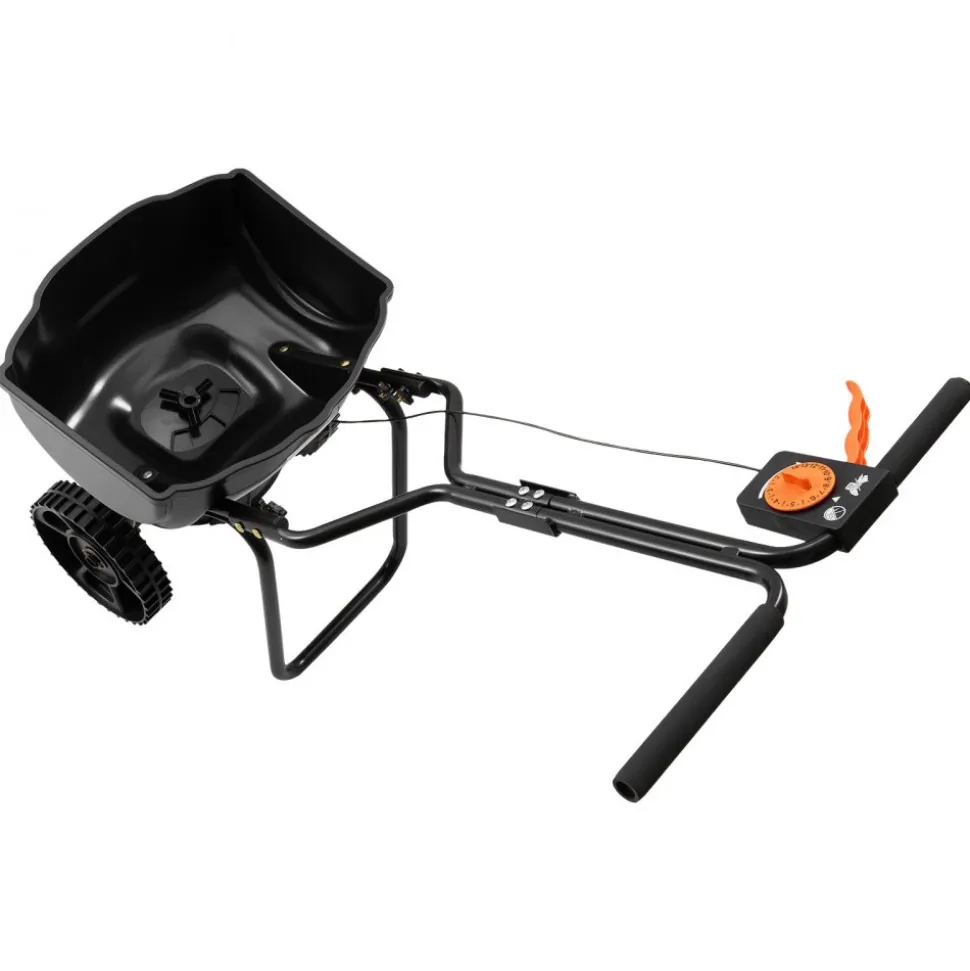 VEVOR Walk-Behind Spreader, 9.8ft Spreading Width, Push Broadcast Spreader with 10" All-Terrain Tires, Adjustable Flow Control, 15lbs Capacity Hopper, Lawn Spreaders for Fertilizer Seed Small Home Use
