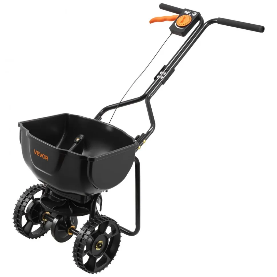 VEVOR Walk-Behind Spreader, 9.8ft Spreading Width, Push Broadcast Spreader with 10" All-Terrain Tires, Adjustable Flow Control, 15lbs Capacity Hopper, Lawn Spreaders for Fertilizer Seed Small Home Use