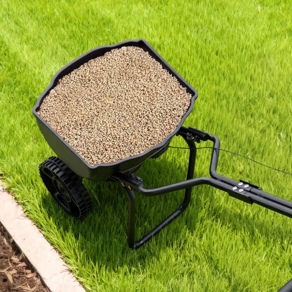VEVOR Walk-Behind Spreader, 9.8ft Spreading Width, Push Broadcast Spreader with 10" All-Terrain Tires, Adjustable Flow Control, 15lbs Capacity Hopper, Lawn Spreaders for Fertilizer Seed Small Home Use