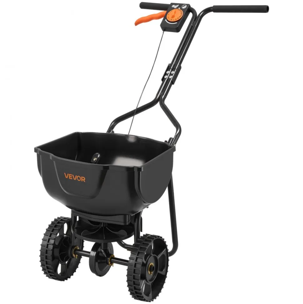 VEVOR Walk-Behind Spreader, 9.8ft Spreading Width, Push Broadcast Spreader with 10" All-Terrain Tires, Adjustable Flow Control, 15lbs Capacity Hopper, Lawn Spreaders for Fertilizer Seed Small Home Use