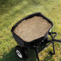 VEVOR Walk Behind Spreader, 60LBS Capacity, Push Spreader with Hopper Grate, 0-9.8 ft Spreading Width, 8 in All Terrain Pneumatic Tires, Garden & Lawn Broadcast Spreaders, for Seed, Fertilizer
