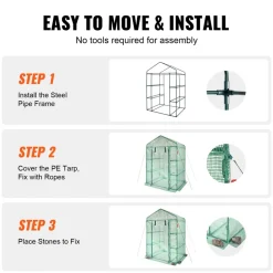 VEVOR Walk-in Green House, 4.6 x 2.4 x 6.7 ft, Greenhouse with Shelves, High Strength PE Cover with Doors, Windows and Steel Frame, Set Up in Minutes, for Planting and Storage
