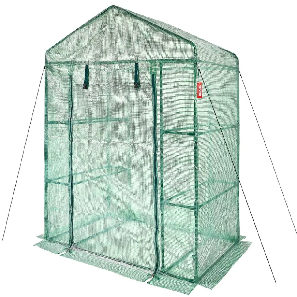 VEVOR Walk-in Green House, 4.6 x 2.4 x 6.7 ft, Greenhouse with Shelves, High Strength PE Cover with Doors, Windows and Steel Frame, Set Up in Minutes, for Planting and Storage