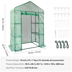 VEVOR Walk-in Green House, 4.6 x 2.4 x 6.7 ft, Greenhouse with Shelves, High Strength PE Cover with Doors, Windows and Steel Frame, Set Up in Minutes, for Planting and Storage