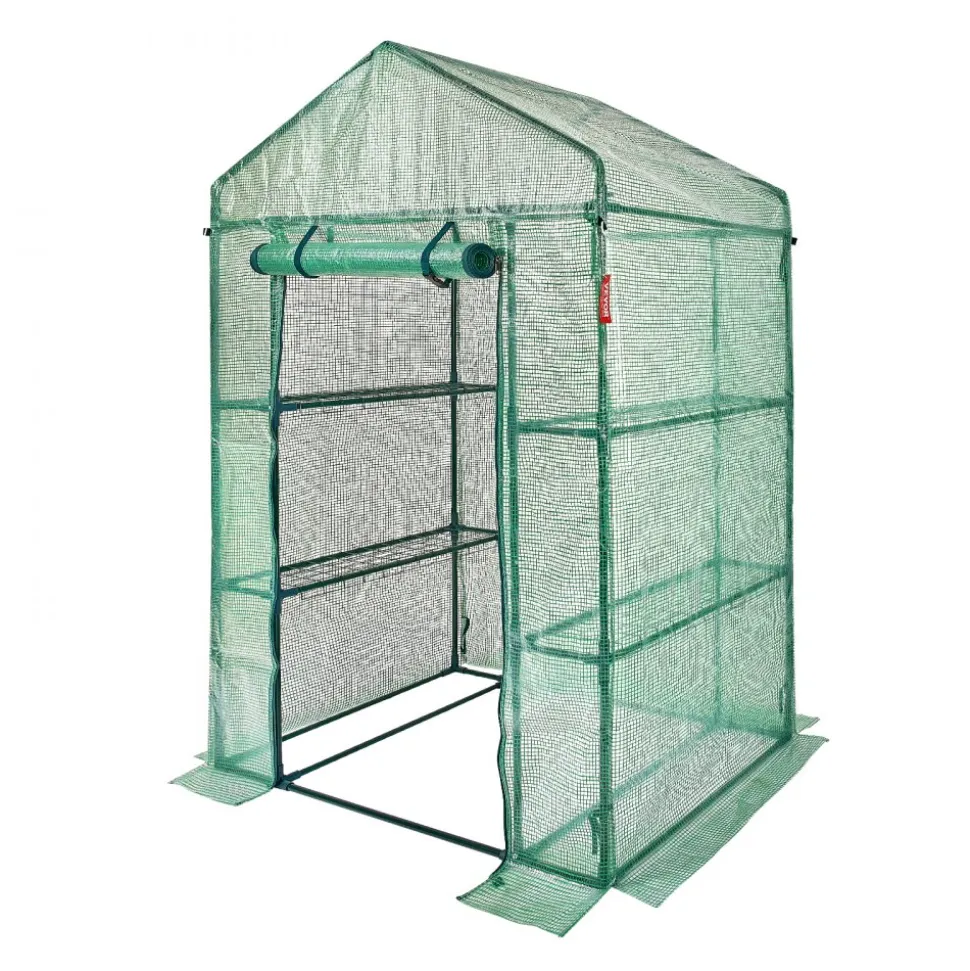 VEVOR Walk-in Green House, 4.6 x 2.4 x 6.7 ft, Greenhouse with Shelves, High Strength PE Cover with Doors, Windows and Steel Frame, Set Up in Minutes, for Planting and Storage