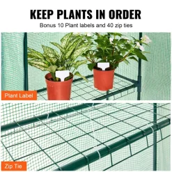 VEVOR Walk-in Green House, 4.6 x 2.4 x 6.7 ft, Greenhouse with Shelves, High Strength PE Cover with Doors, Windows and Steel Frame, Set Up in Minutes, for Planting and Storage