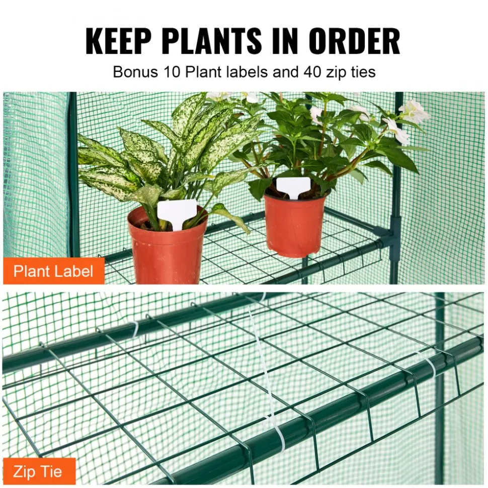 VEVOR Walk-in Green House, 4.6 x 2.4 x 6.7 ft, Greenhouse with Shelves, High Strength PE Cover with Doors, Windows and Steel Frame, Set Up in Minutes, for Planting and Storage
