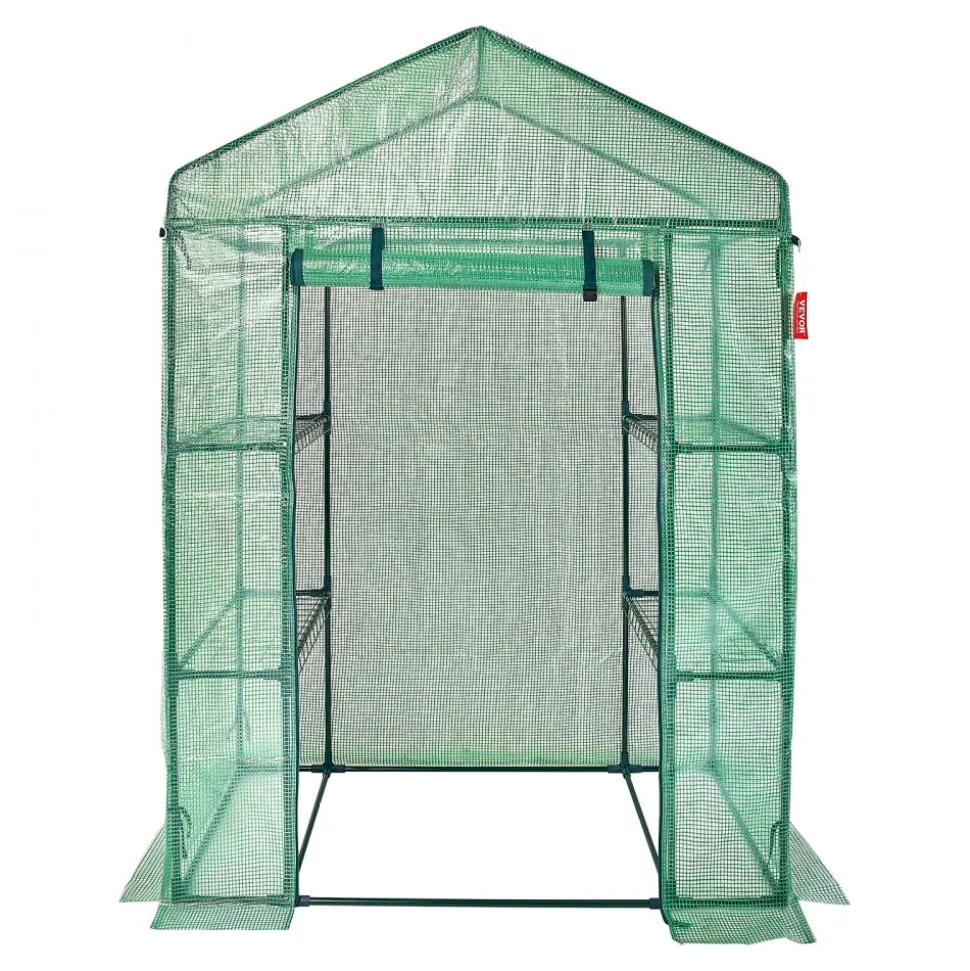 VEVOR Walk-in Green House, 4.6 x 2.4 x 6.7 ft, Greenhouse with Shelves, High Strength PE Cover with Doors, Windows and Steel Frame, Set Up in Minutes, for Planting and Storage