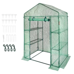 VEVOR Walk-in Green House, 4.6 x 2.4 x 6.7 ft, Greenhouse with Shelves, High Strength PE Cover with Doors, Windows and Steel Frame, Set Up in Minutes, for Planting and Storage