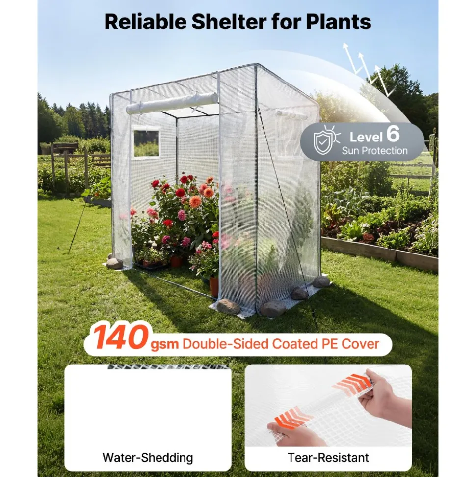 VEVOR Walk-in Greenhouse, 76.8" x 30.3" x 66.1" Greenhouse for Outdoors with Windows, PE Cover, Roll-Up Zipper Door, Walk in Green House Kit, Portable Plant Garden Hot House for Backyard, Outside