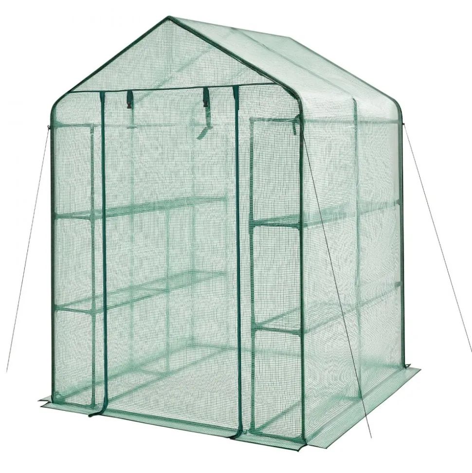 VEVOR Walk-in Greenhouse, 55.5" x 56.1" x 78.7" Greenhouse for Outdoors with PE Cover, 2 Tiers 8 Shelves, Roll-Up Zipper Door, Walk in Green House, Portable Plant Garden Hot House for Backyard Outside