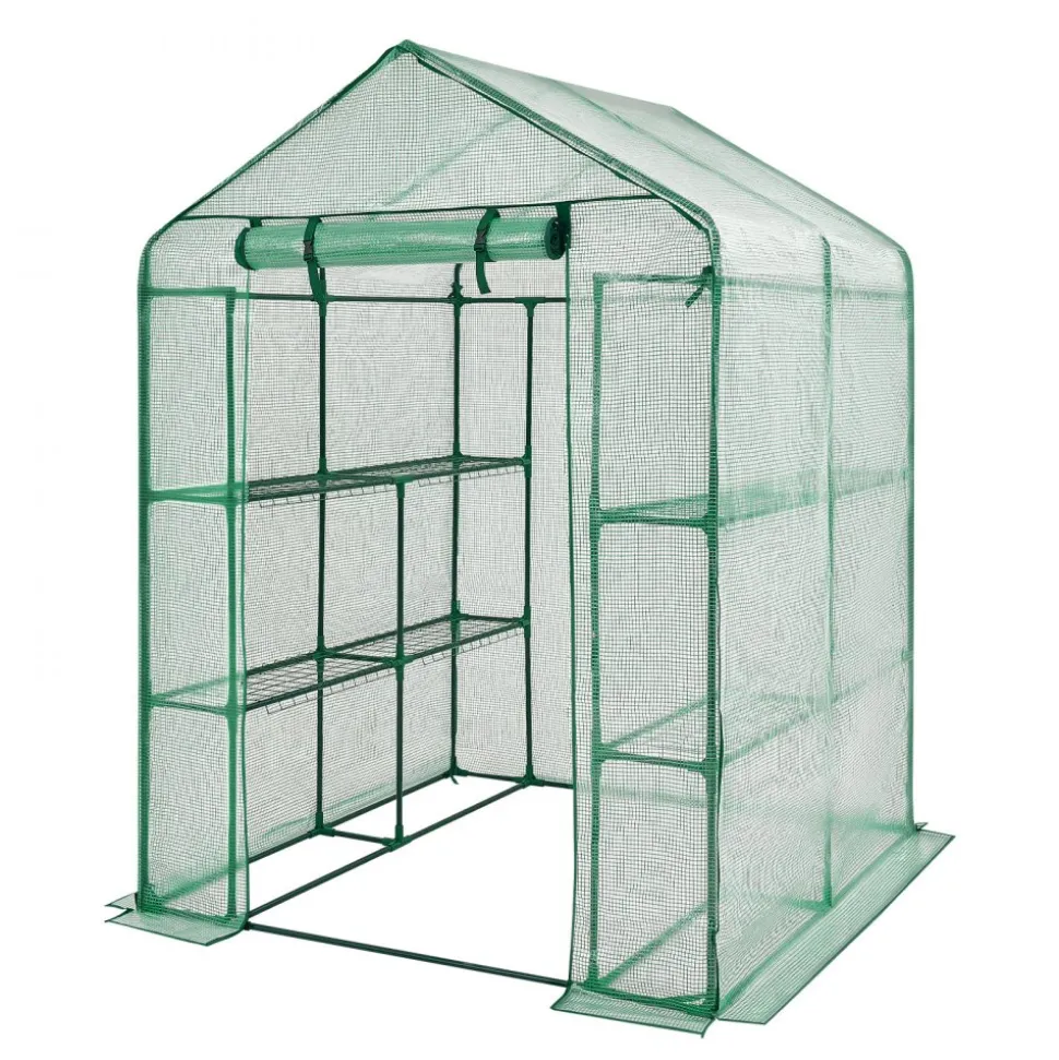 VEVOR Walk-in Greenhouse, 55.5" x 56.1" x 78.7" Greenhouse for Outdoors with PE Cover, 2 Tiers 8 Shelves, Roll-Up Zipper Door, Walk in Green House, Portable Plant Garden Hot House for Backyard Outside