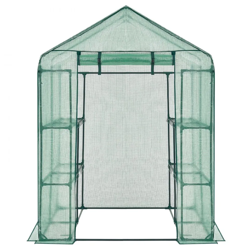 VEVOR Walk-in Greenhouse, 55.5" x 56.1" x 78.7" Greenhouse for Outdoors with PE Cover, 2 Tiers 8 Shelves, Roll-Up Zipper Door, Walk in Green House, Portable Plant Garden Hot House for Backyard Outside