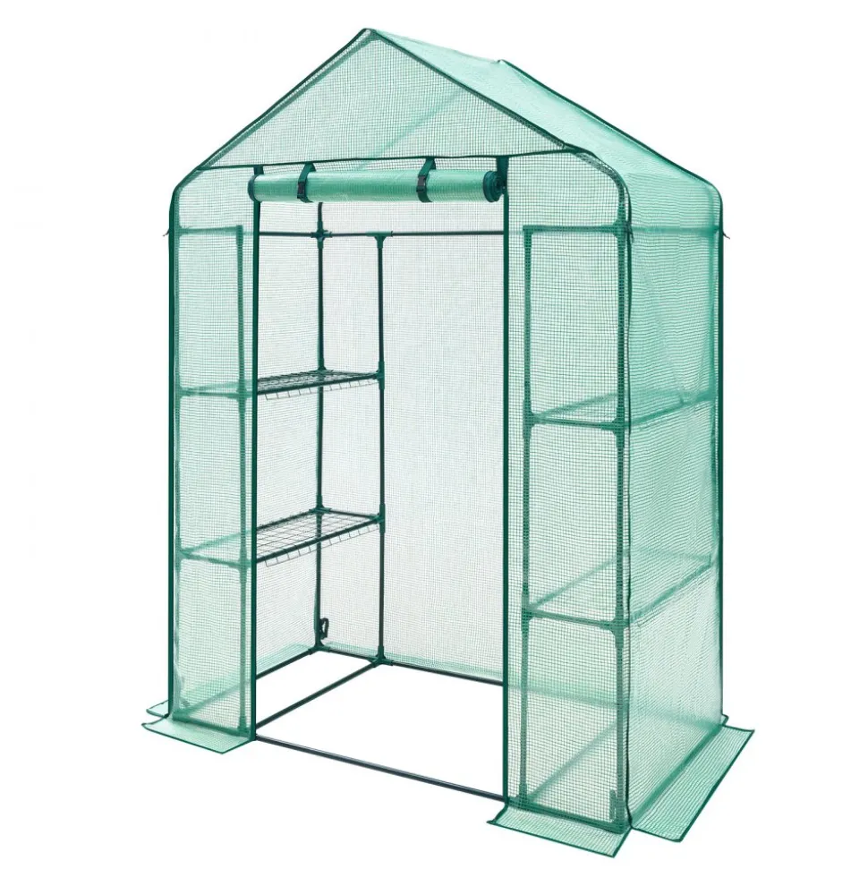 VEVOR Walk-in Greenhouse, 55.5" x 28.3" x 78.7" Greenhouse for Outdoors with PE Cover, 2 Tiers 4 Shelves, Roll-Up Zipper Door, Walk in Green House, Portable Plant Garden Hot House for Backyard Outside