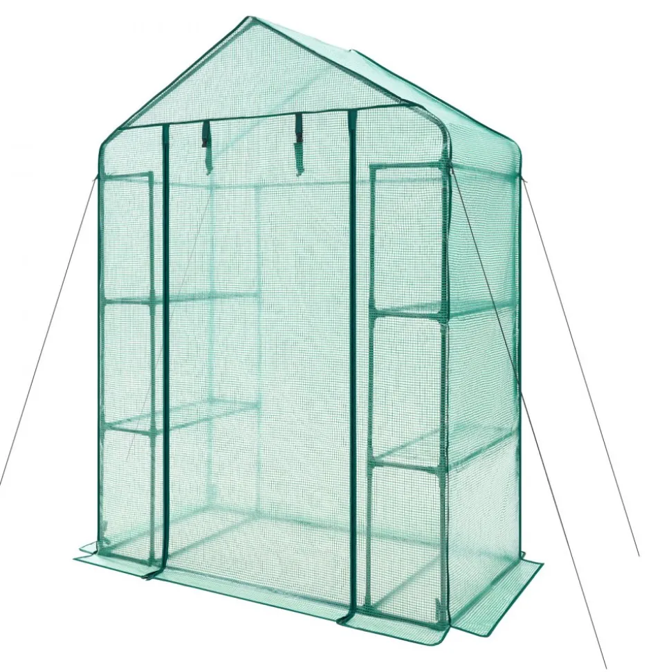 VEVOR Walk-in Greenhouse, 55.5" x 28.3" x 78.7" Greenhouse for Outdoors with PE Cover, 2 Tiers 4 Shelves, Roll-Up Zipper Door, Walk in Green House, Portable Plant Garden Hot House for Backyard Outside