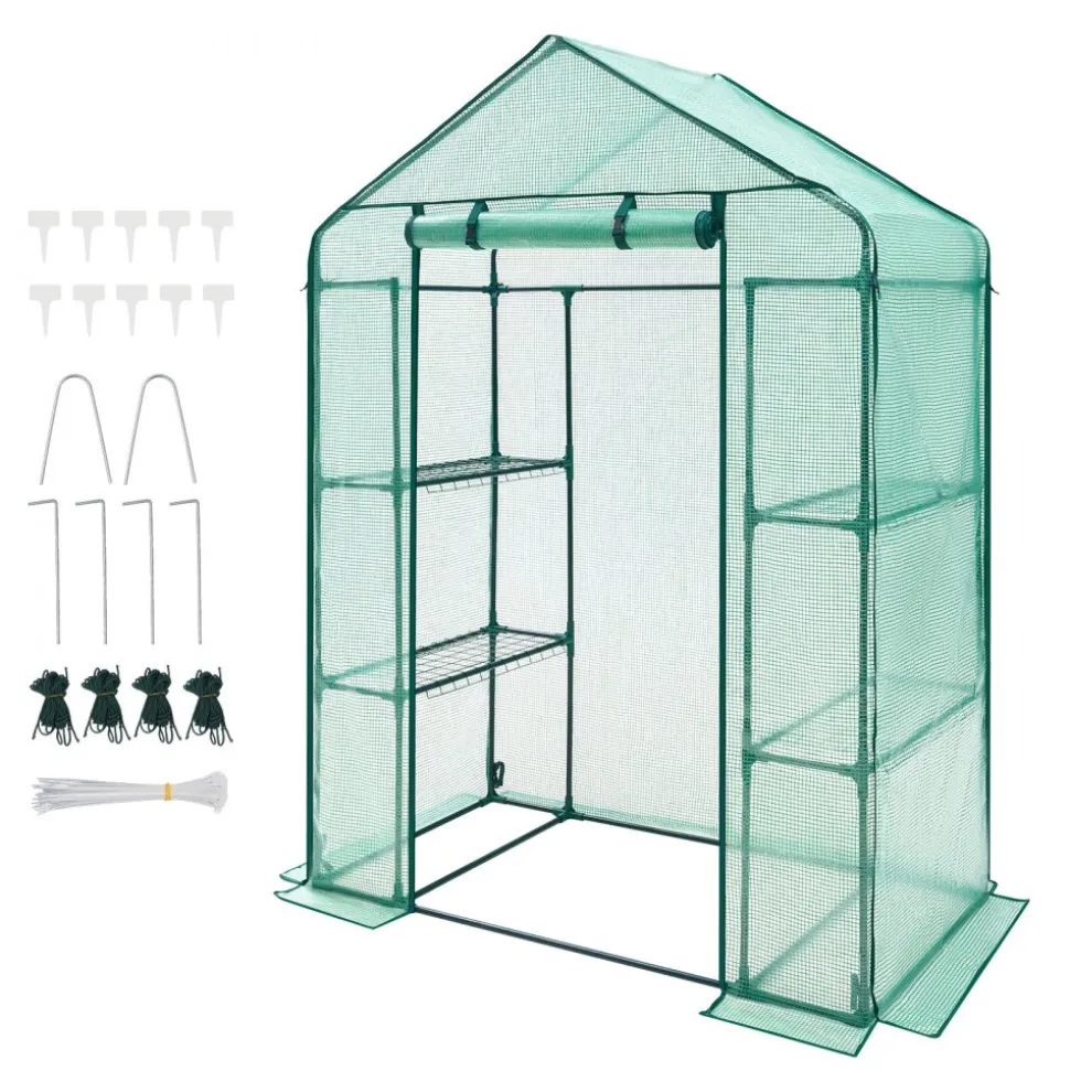 VEVOR Walk-in Greenhouse, 55.5" x 28.3" x 78.7" Greenhouse for Outdoors with PE Cover, 2 Tiers 4 Shelves, Roll-Up Zipper Door, Walk in Green House, Portable Plant Garden Hot House for Backyard Outside