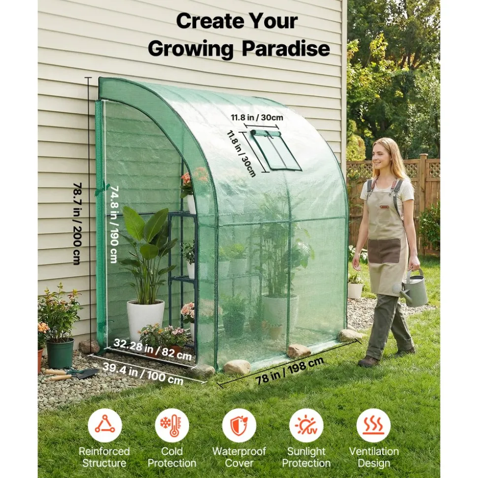 VEVOR Walk-in Green House, 78 x 39.4 x 78.7 in, Greenhouse with Shelves, High Strength PE Cover with Zipper Door and Steel Frame, Assembly in Minutes, Suitable for Planting and Storage
