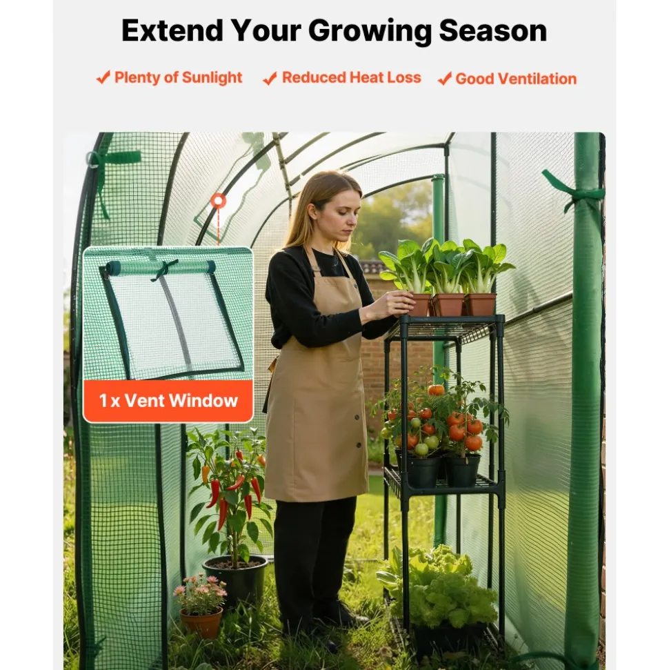 VEVOR Walk-in Green House, 78 x 39.4 x 78.7 in, Greenhouse with Shelves, High Strength PE Cover with Zipper Door and Steel Frame, Assembly in Minutes, Suitable for Planting and Storage
