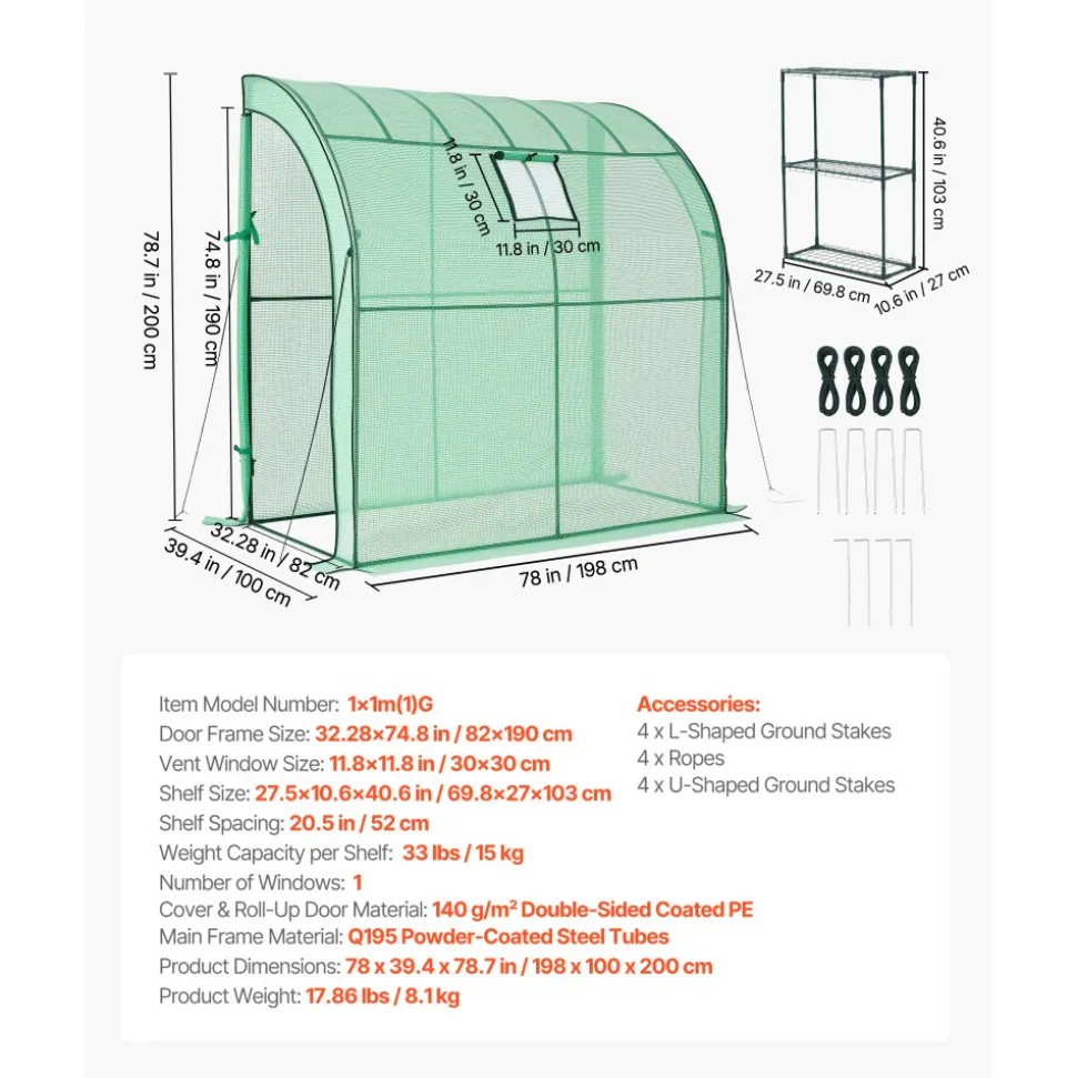 VEVOR Walk-in Green House, 78 x 39.4 x 78.7 in, Greenhouse with Shelves, High Strength PE Cover with Zipper Door and Steel Frame, Assembly in Minutes, Suitable for Planting and Storage