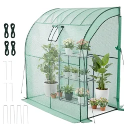 VEVOR Walk-in Green House, 78 x 39.4 x 78.7 in, Greenhouse with Shelves, High Strength PE Cover with Zipper Door and Steel Frame, Assembly in Minutes, Suitable for Planting and Storage
