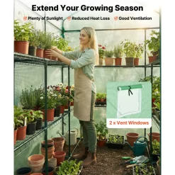 VEVOR Walk-in Green House, 54 x 81.1 x 77.2 in, Greenhouse with Shelves, High Strength PE Cover with Zipper Door and Steel Frame, Assembly in Minutes, Suitable for Planting and Storage