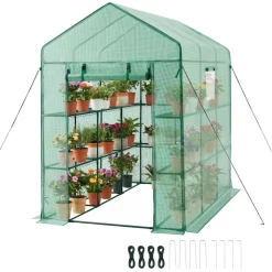 VEVOR Walk-in Green House, 54 x 81.1 x 77.2 in, Greenhouse with Shelves, High Strength PE Cover with Zipper Door and Steel Frame, Assembly in Minutes, Suitable for Planting and Storage