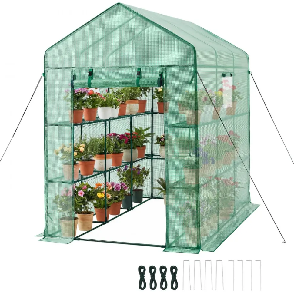 VEVOR Walk-in Green House, 54 x 81.1 x 77.2 in, Greenhouse with Shelves, High Strength PE Cover with Zipper Door and Steel Frame, Assembly in Minutes, Suitable for Planting and Storage