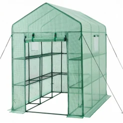 VEVOR Walk-in Green House, 54 x 81.1 x 77.2 in, Greenhouse with Shelves, High Strength PE Cover with Zipper Door and Steel Frame, Assembly in Minutes, Suitable for Planting and Storage