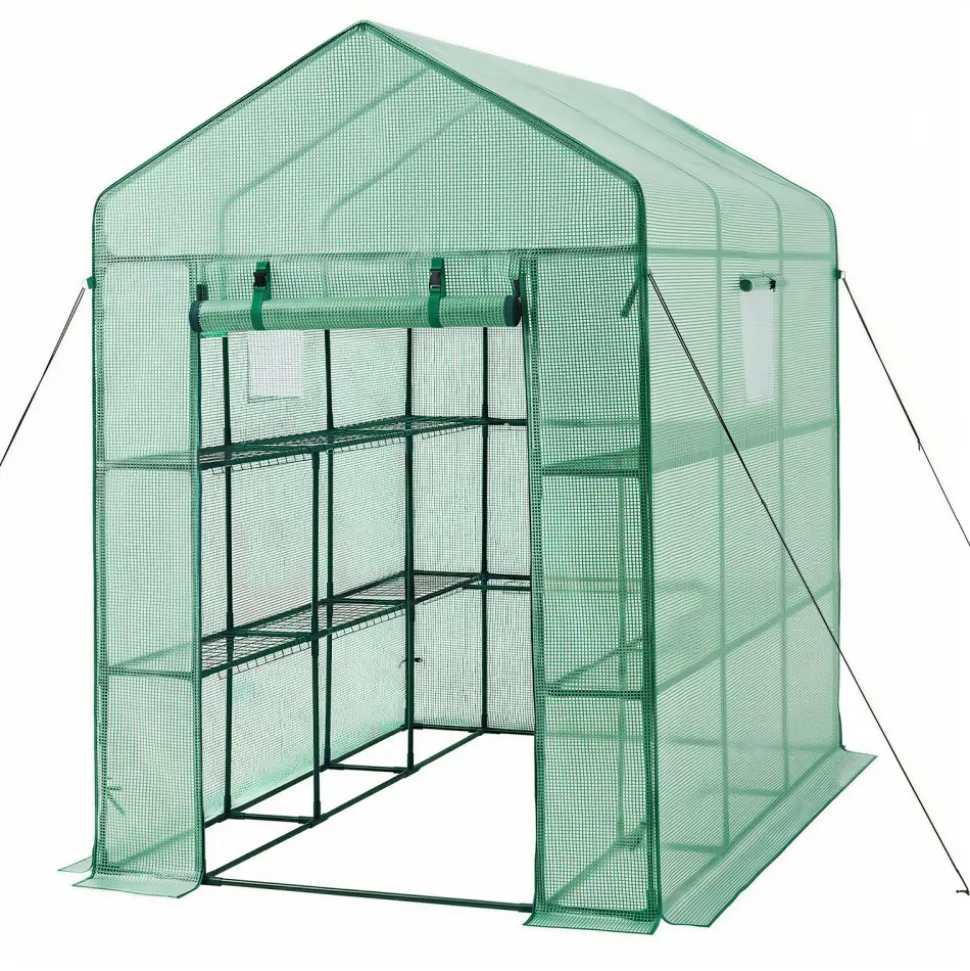 VEVOR Walk-in Green House, 54 x 81.1 x 77.2 in, Greenhouse with Shelves, High Strength PE Cover with Zipper Door and Steel Frame, Assembly in Minutes, Suitable for Planting and Storage