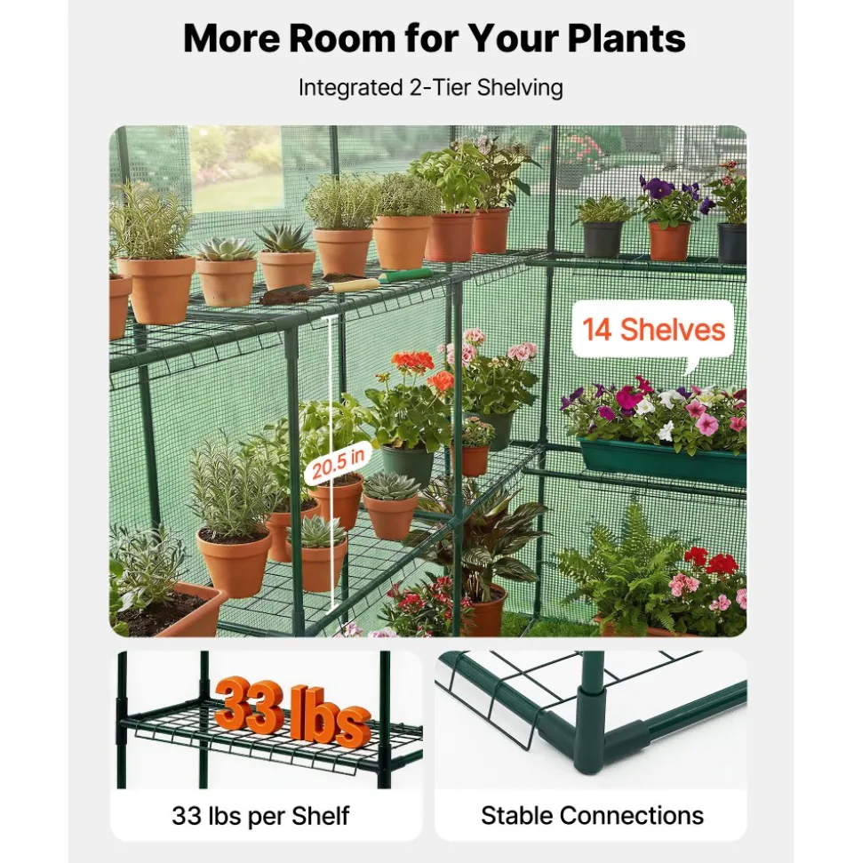 VEVOR Walk-in Green House, 54 x 81.1 x 77.2 in, Greenhouse with Shelves, High Strength PE Cover with Zipper Door and Steel Frame, Assembly in Minutes, Suitable for Planting and Storage