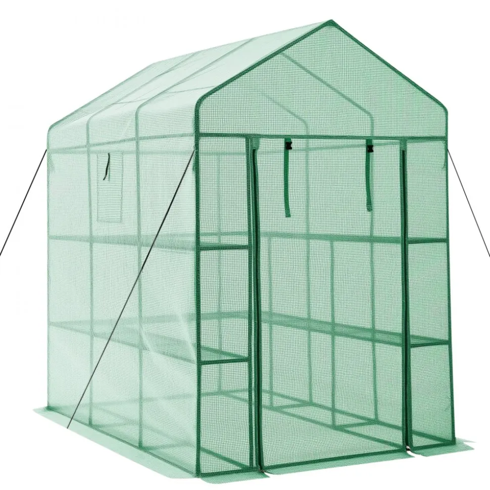 VEVOR Walk-in Green House, 54 x 81.1 x 77.2 in, Greenhouse with Shelves, High Strength PE Cover with Zipper Door and Steel Frame, Assembly in Minutes, Suitable for Planting and Storage