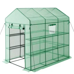 VEVOR Walk-in Green House, 54 x 81.1 x 77.2 in, Greenhouse with Shelves, High Strength PE Cover with Zipper Door and Steel Frame, Assembly in Minutes, Suitable for Planting and Storage
