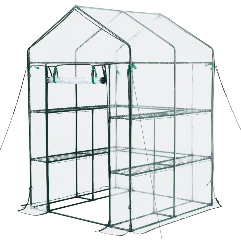 VEVOR Walk-in Green House, 54 x 54 x 77.2 in, Greenhouse with Shelves, High Strength PE Cover with Zipper Door and Steel Frame, Assembly in Minutes, Suitable for Planting and Storage
