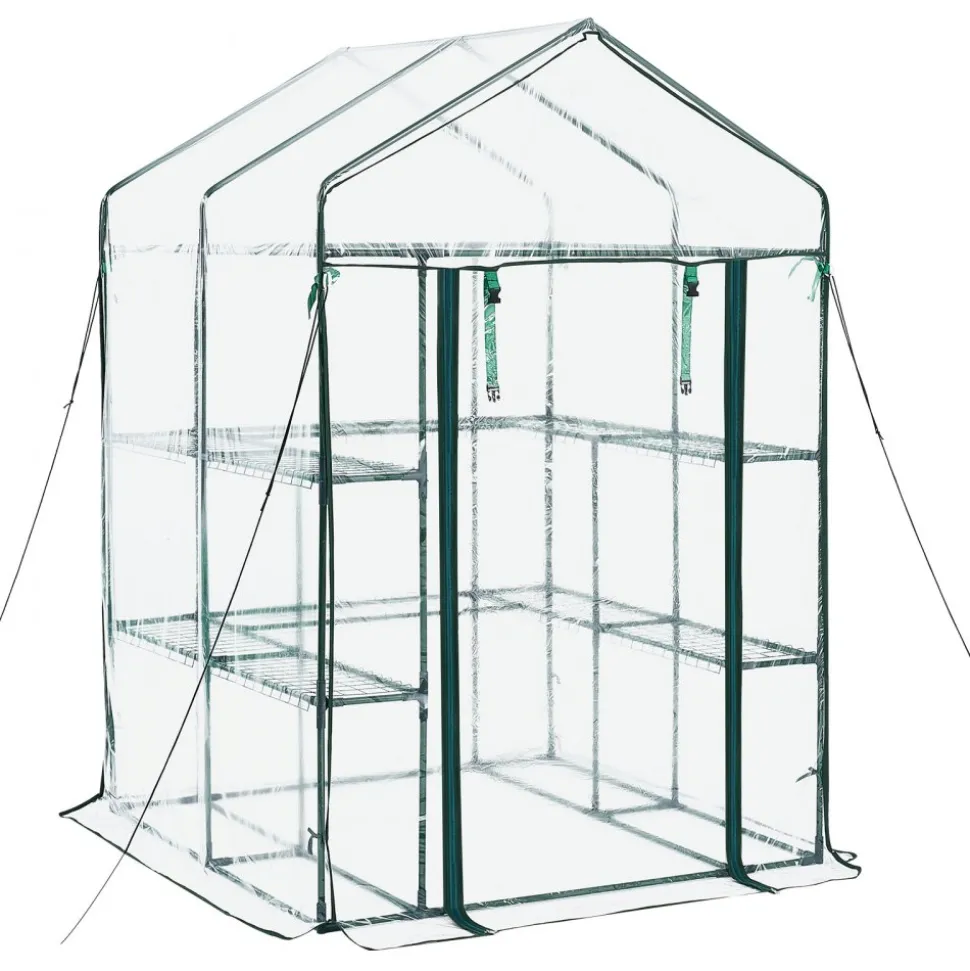 VEVOR Walk-in Green House, 54 x 54 x 77.2 in, Greenhouse with Shelves, High Strength PE Cover with Zipper Door and Steel Frame, Assembly in Minutes, Suitable for Planting and Storage