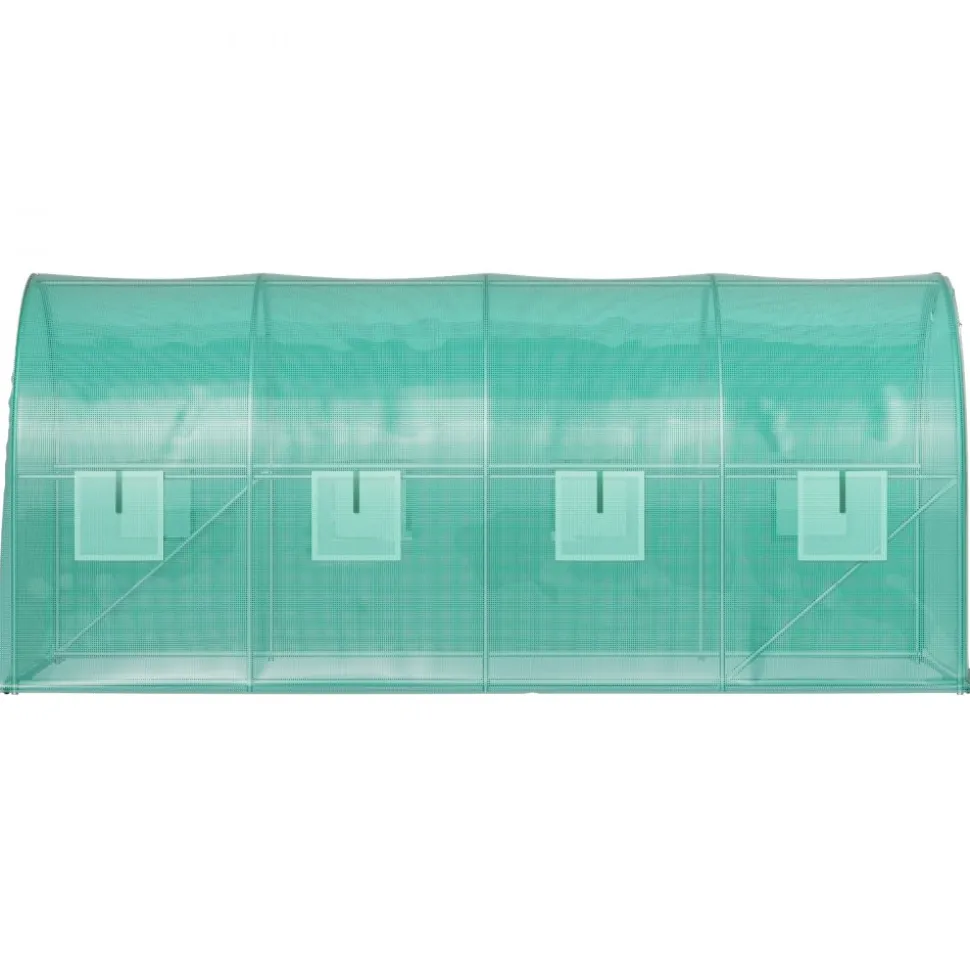 VEVOR Walk-in Tunnel Greenhouse, 15 x 7 x 7 ft Portable Plant Hot House with Galvanized Steel Hoops, 1 Top Beam, Diagonal Poles, Zippered Door & 8 Roll-up Windows, Green