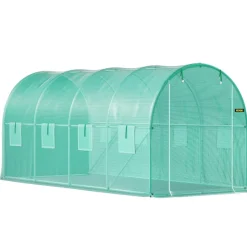 VEVOR Walk-in Tunnel Greenhouse, 15 x 7 x 7 ft Portable Plant Hot House with Galvanized Steel Hoops, 1 Top Beam, Diagonal Poles, Zippered Door & 8 Roll-up Windows, Green