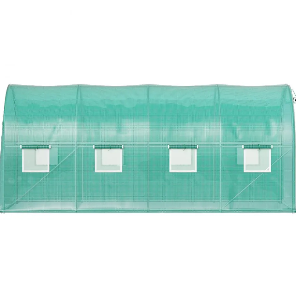 VEVOR Walk-in Tunnel Greenhouse, 15 x 7 x 7 ft Portable Plant Hot House with Galvanized Steel Hoops, 1 Top Beam, Diagonal Poles, Zippered Door & 8 Roll-up Windows, Green