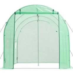 VEVOR Walk-in Tunnel Greenhouse, 10 x 7 x 7 ft Hoop House Greenhouse Tunnel, Plant Hot House with 4 Nozzles, 26.25 ft Hose, Steel Frame, PE Cover, Roll-up Zipper Door and 6 Windows for Outdoors, Green