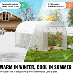 VEVOR Walk-in Tunnel Greenhouse, 9.6x6.4x6.2 ft Hoop House Greenhouse Tunnel, Plant Hot House with Galvanized Steel Frame, White PE Cover, Roll-up Zipper Door and 6 Windows for Outdoor