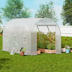 VEVOR Walk-in Tunnel Greenhouse, 9.6x6.4x6.2 ft Hoop House Greenhouse Tunnel, Plant Hot House with Galvanized Steel Frame, White PE Cover, Roll-up Zipper Door and 6 Windows for Outdoor