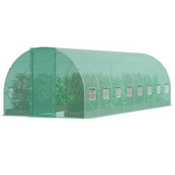 VEVOR Walk-in Tunnel Greenhouse, 19.4x9.7x7.4 ft Hoop House Greenhouse Tunnel, Plant Hot House with Galvanized Steel Frame, Green PE Cover, Swing Door and 12 Roll-up Windows for Outdoor