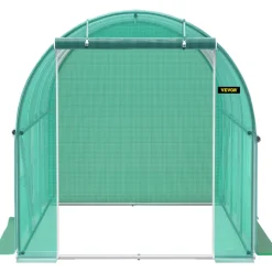 VEVOR Walk-in Tunnel Greenhouse, 9.8 x 6.6 x 6.6 ft Portable Plant Hot House with Galvanized Steel Hoops, 1 Top Beam, Diagonal Poles, Zippered Door & 6 Roll-up Windows, Green