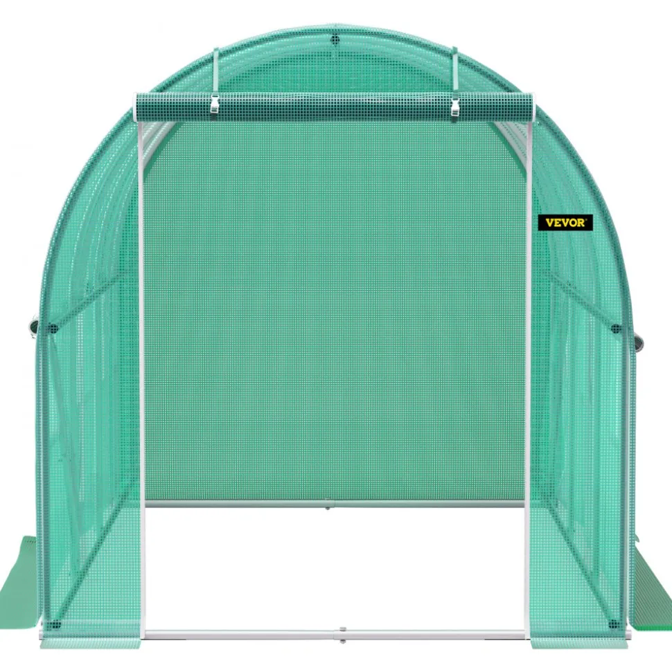VEVOR Walk-in Tunnel Greenhouse, 9.8 x 6.6 x 6.6 ft Portable Plant Hot House with Galvanized Steel Hoops, 1 Top Beam, Diagonal Poles, Zippered Door & 6 Roll-up Windows, Green