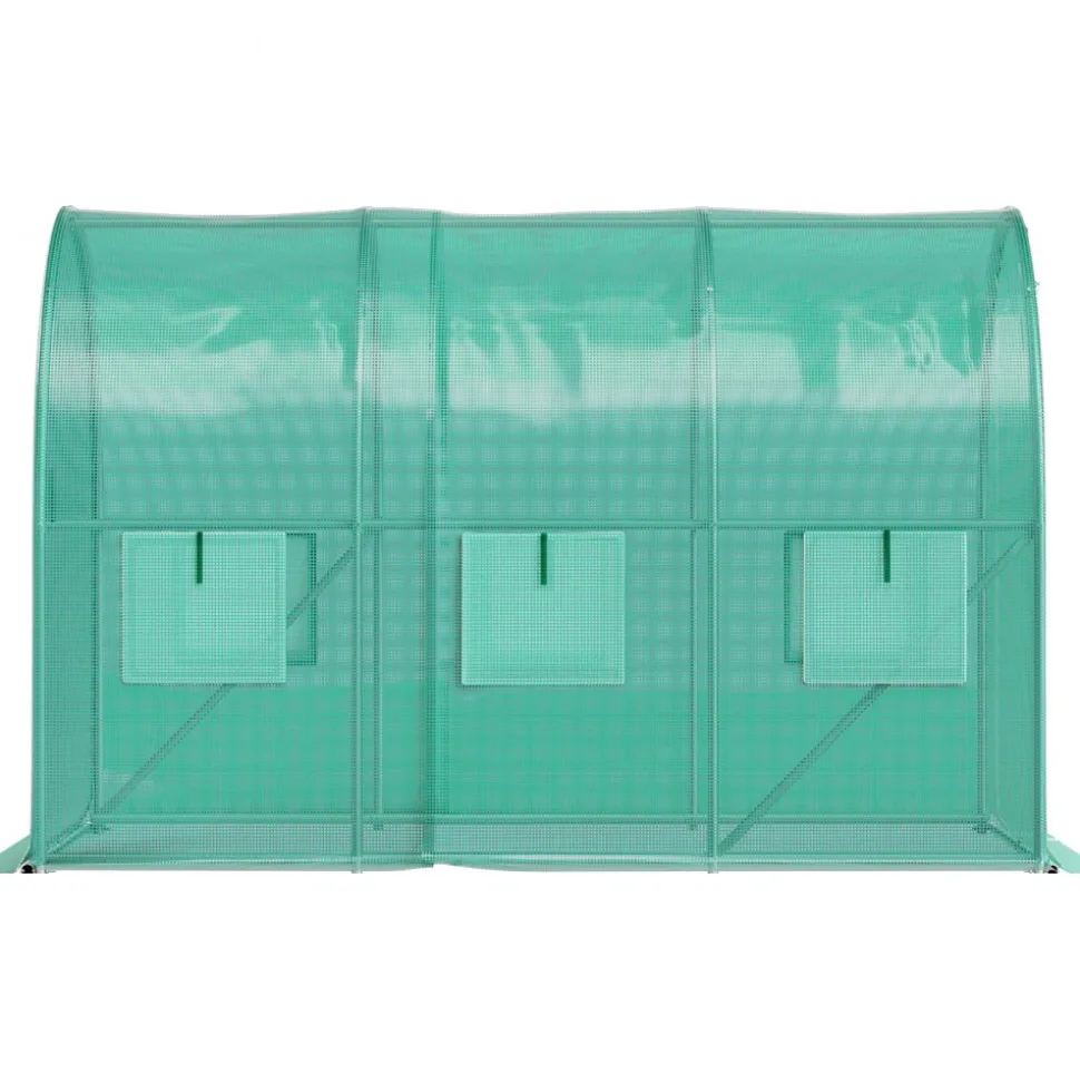 VEVOR Walk-in Tunnel Greenhouse, 9.8 x 6.6 x 6.6 ft Portable Plant Hot House with Galvanized Steel Hoops, 1 Top Beam, Diagonal Poles, Zippered Door & 6 Roll-up Windows, Green